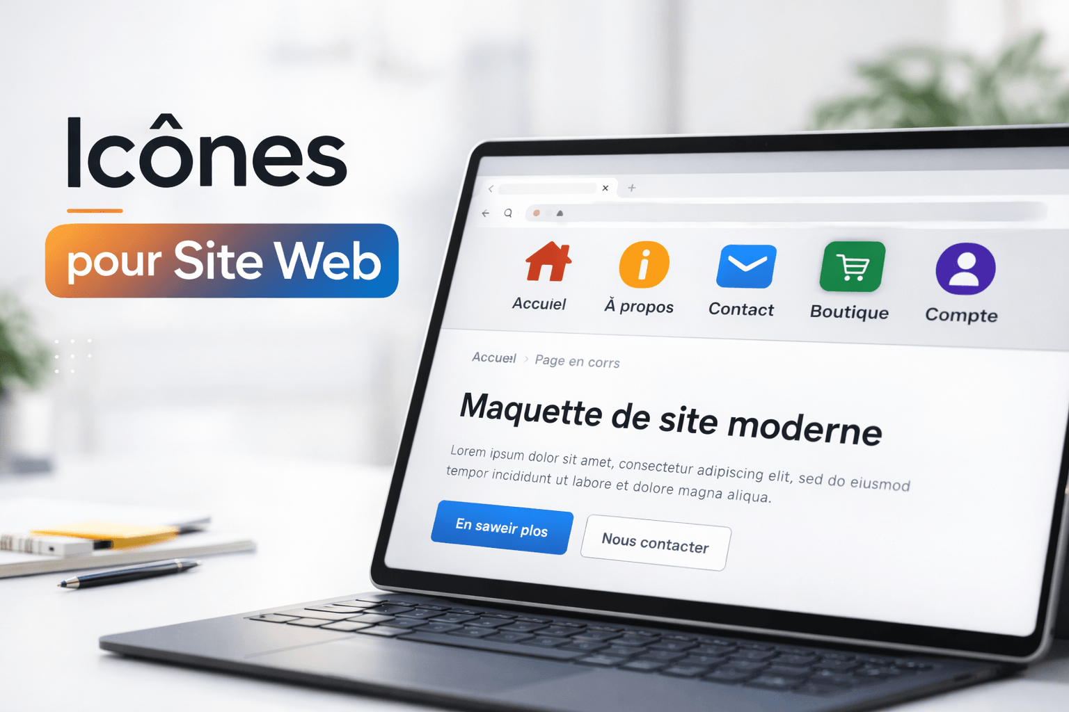 Icônes modernes intégrées dans une interface de site web