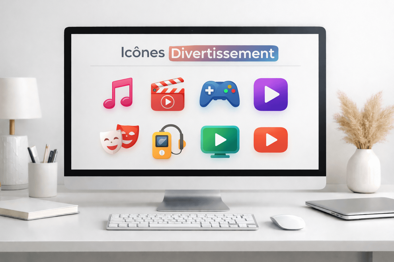 Icônes divertissement modernes pour musique, cinéma et jeux