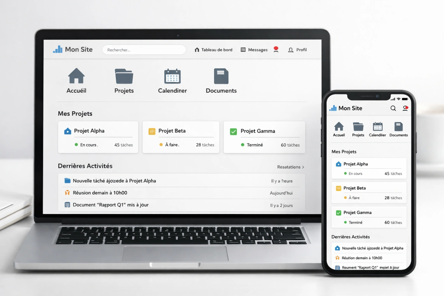 Icônes accessibles sur une interface web et mobile au design minimaliste
